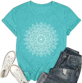 Vintage Boho Graphic Tees for Women Summer Round Neck Nature Cottagecore Tee Tops