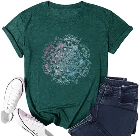 Vintage Boho Graphic Tees for Women Summer Round Neck Nature Cottagecore Tee Tops