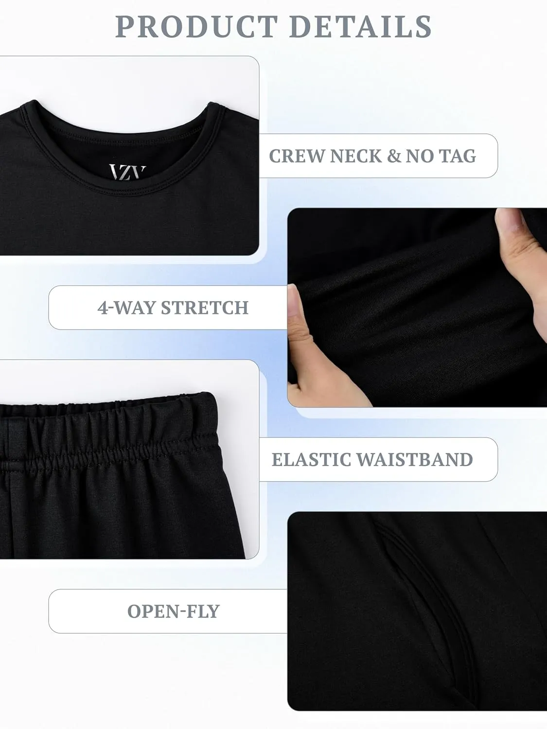 VZV 2 Set Thermal Underwear for Kids, Boys Long Sleeve Underwear Fleece Lined Base Layer Thermals Top and Bottom Set