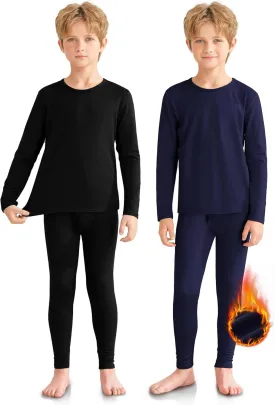VZV 2 Set Thermal Underwear for Kids, Boys Long Sleeve Underwear Fleece Lined Base Layer Thermals Top and Bottom Set