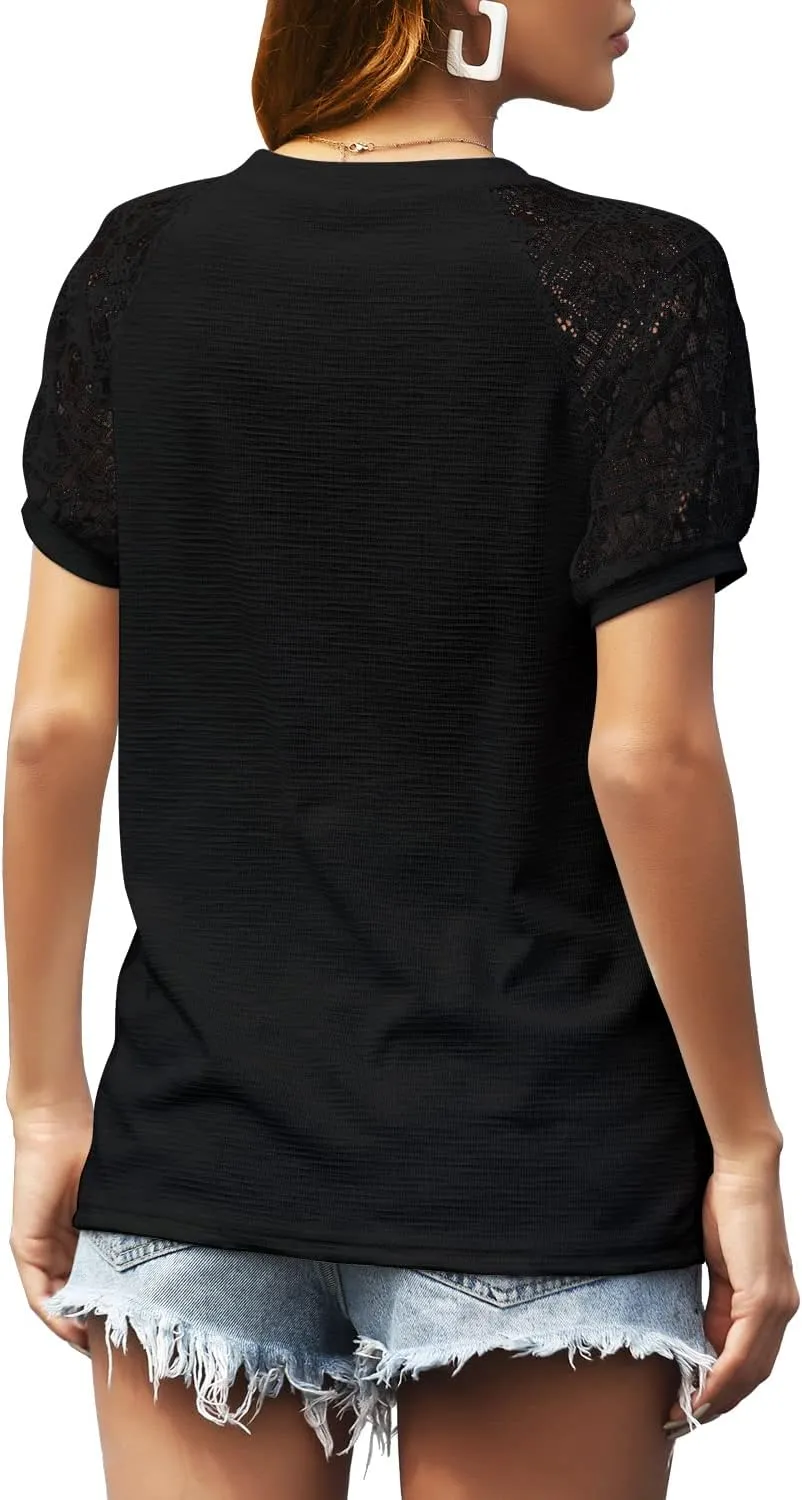 Womens Long/Short Sleeve Tops Lace Shirt Casual Loose T Shirts Blouses